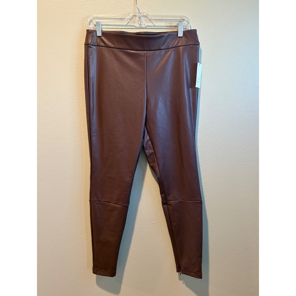A New Day Womens Faux Leather Leggings Purple Burgundy High Rise Size L NWT